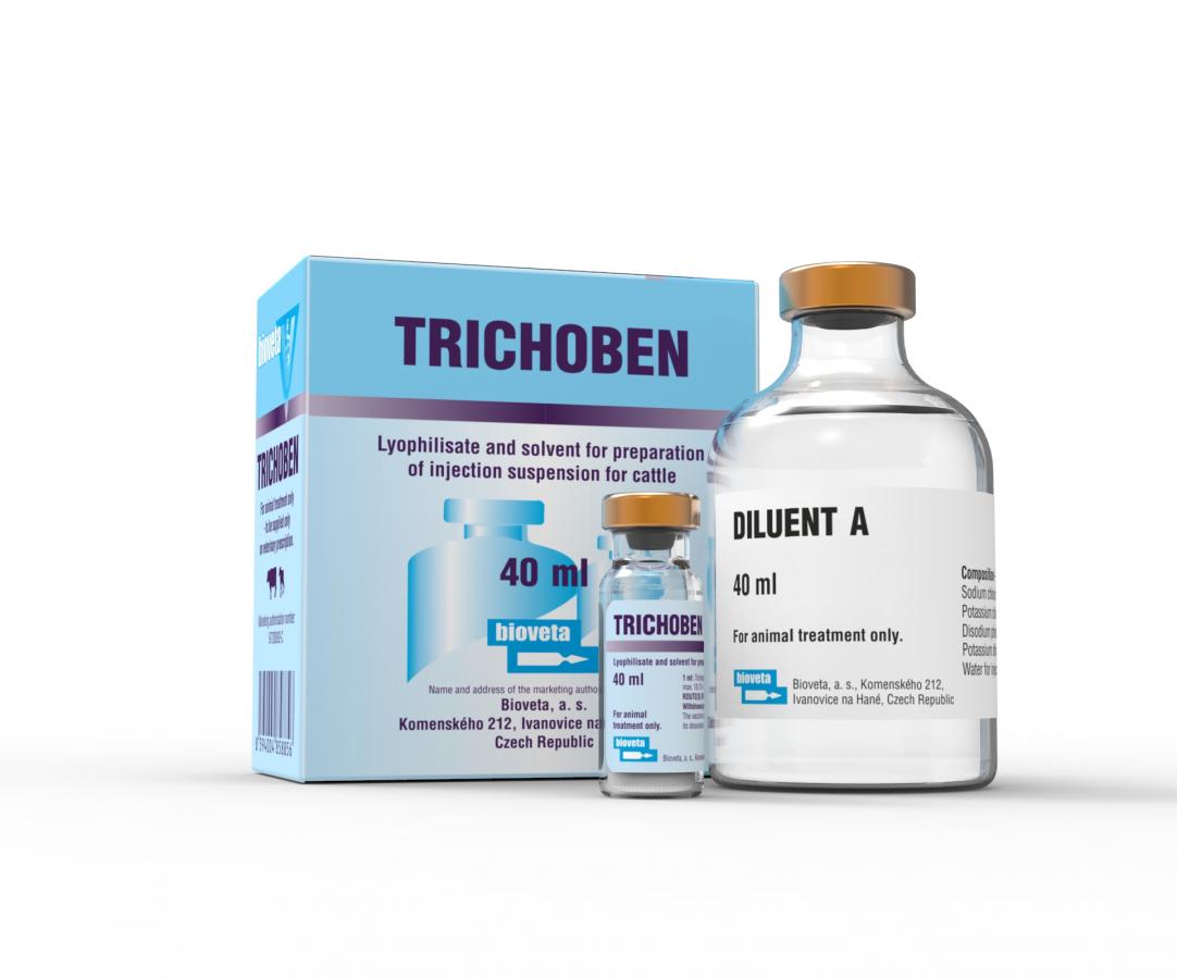 Trichoben, lyophilisate and solvent for preparation of injection suspension for cattle